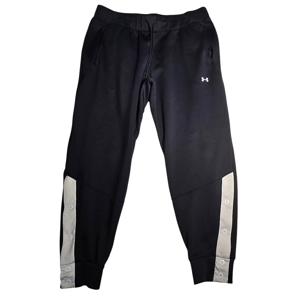 Under Armour Mens ColdGear Loose Joggers Black Grey Snap Button Pants Large 1120